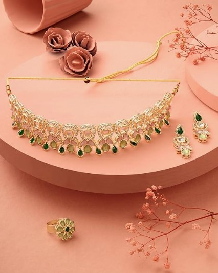 Green Pink Stones Choker